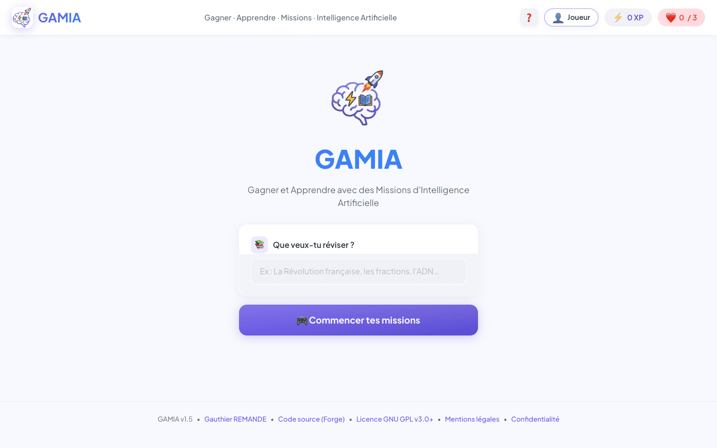 Capture de l'interface de GamIA